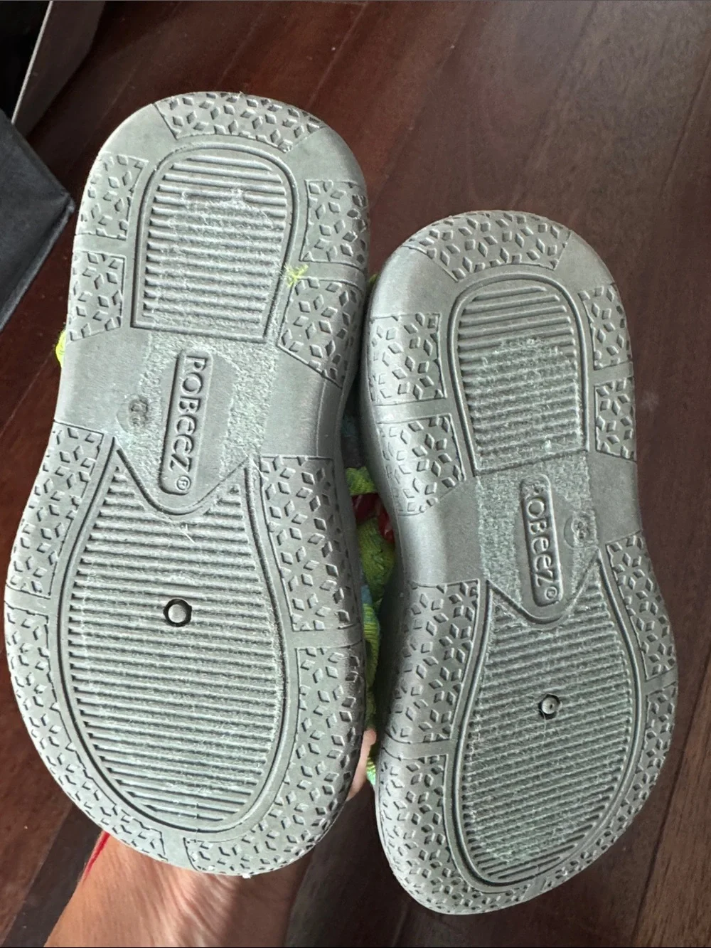 Robeez Gray Water Shoes with Neon Green Trim and Multicolor Dinosaur Print